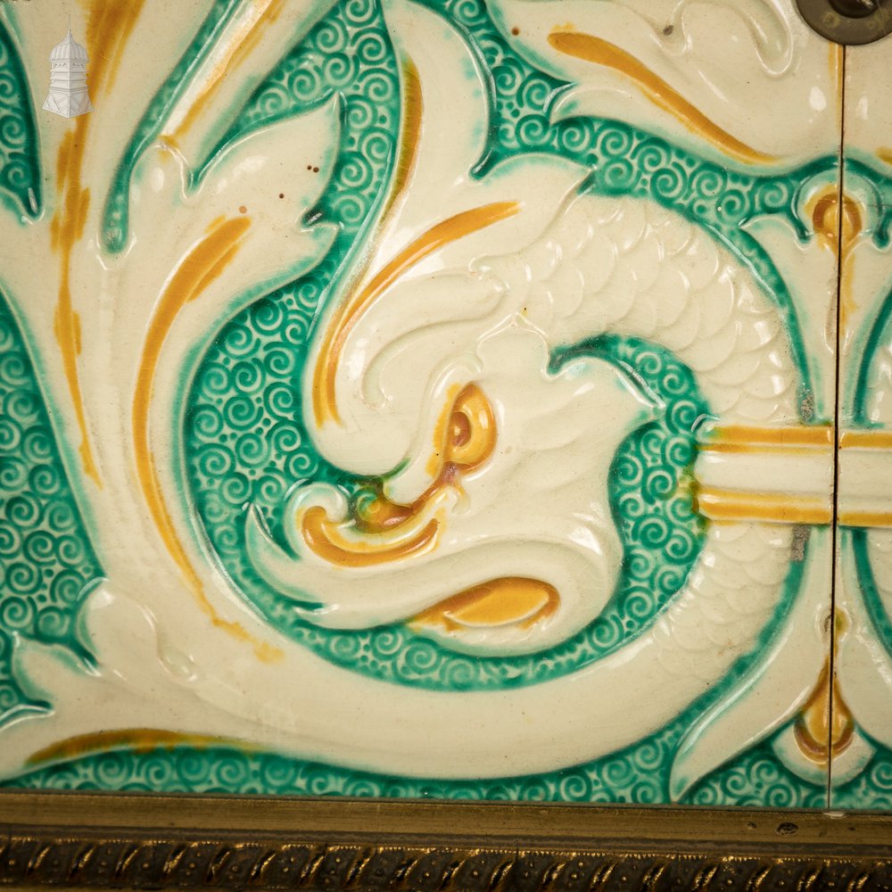 Set of 8 Glazed Decorative Tiles from a Sainsburys Food Hall Mounted in Later Gold Frame