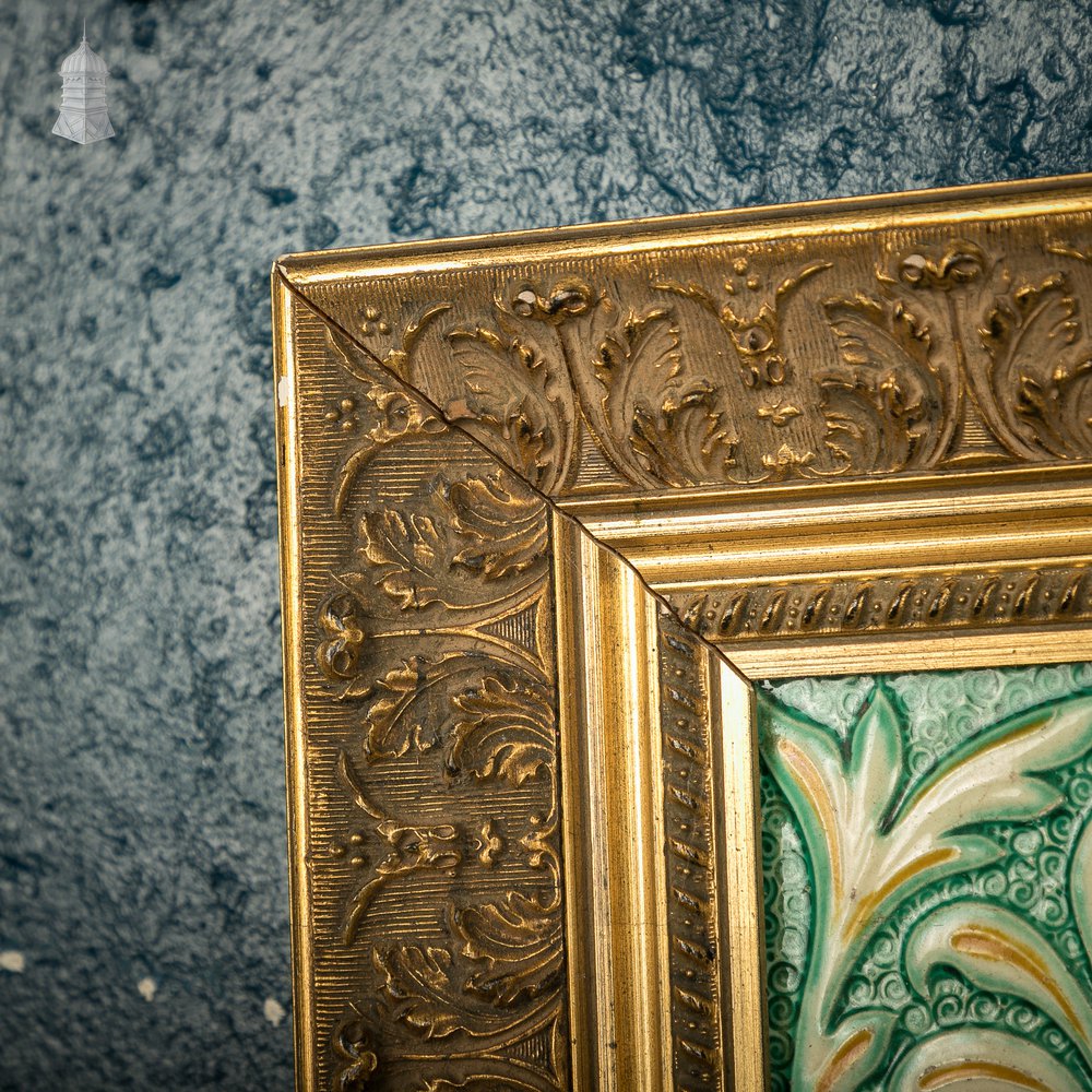 Set of 8 Glazed Decorative Tiles from a Sainsburys Food Hall Mounted in Later Gold Frame