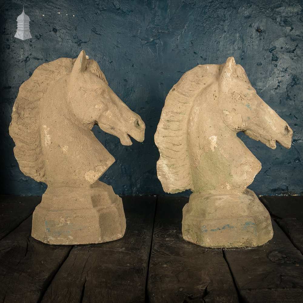 Pair of Composition Stone Horse Heads