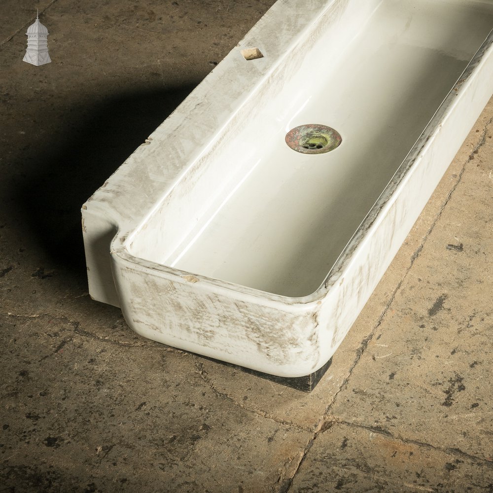 Long Trough Sink, Worn White Glazed Finish