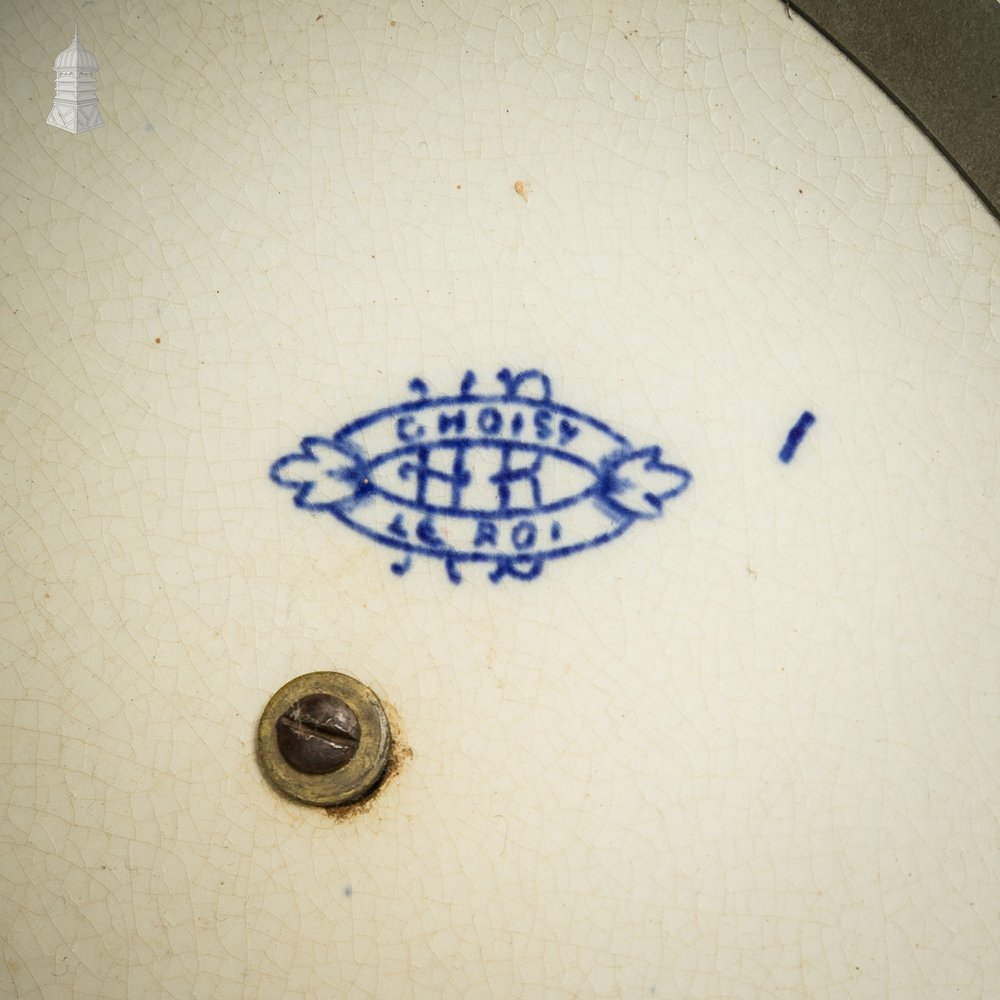 French Wall Clock, 19th C Brass and Blue and White Ceramic