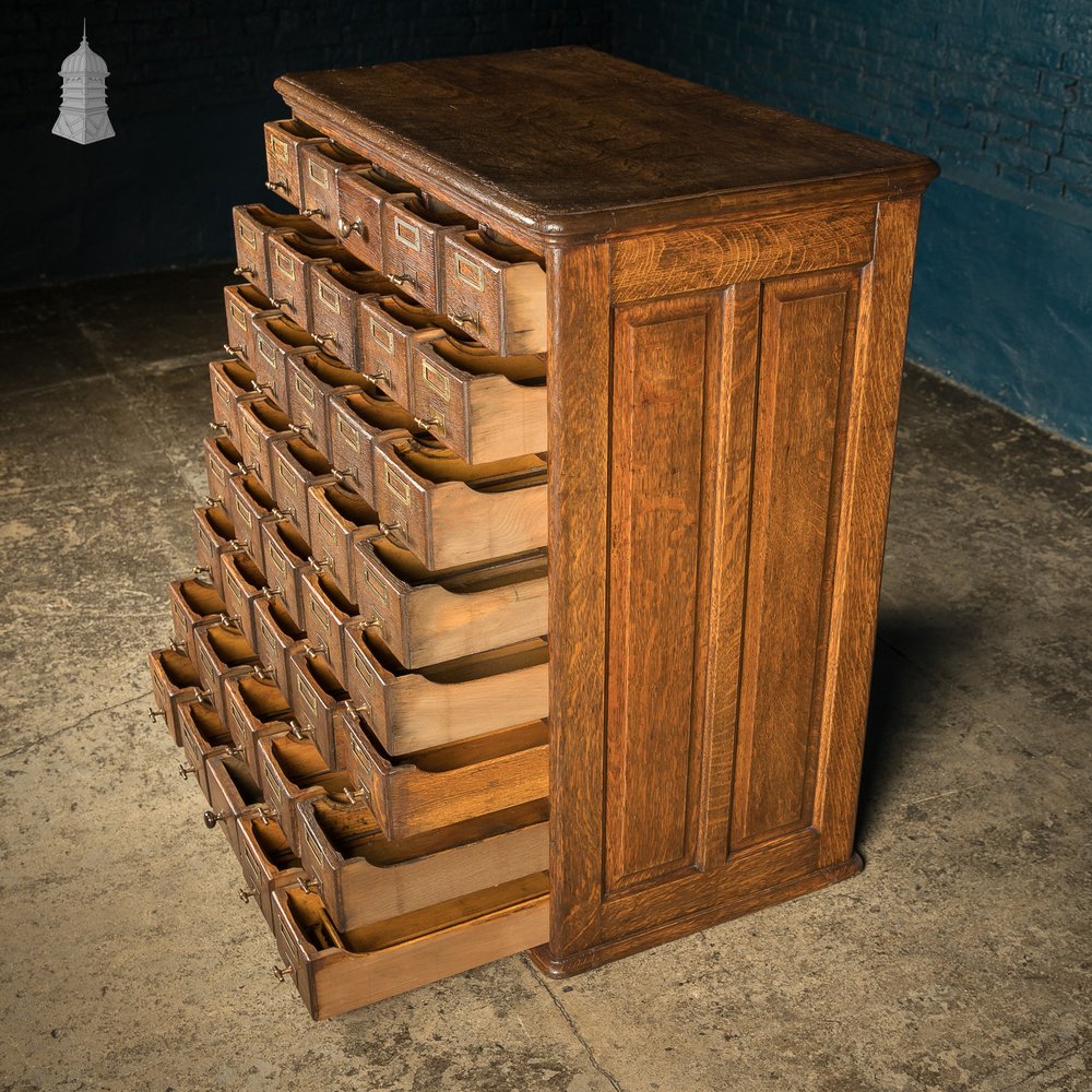 19th C Panelled Oak Index Card Filing Cabinet