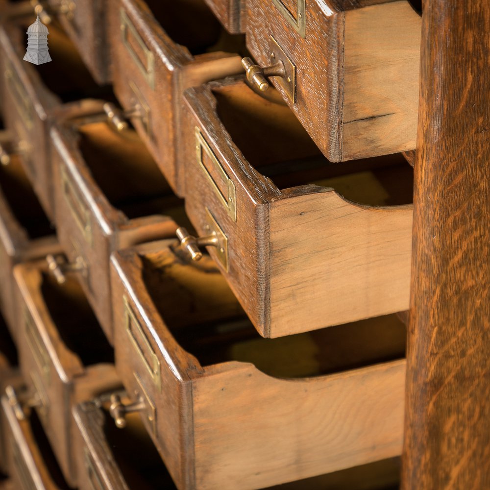 19th C Panelled Oak Index Card Filing Cabinet