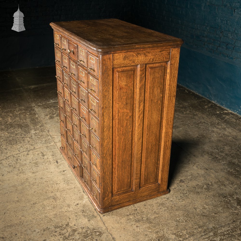 19th C Panelled Oak Index Card Filing Cabinet