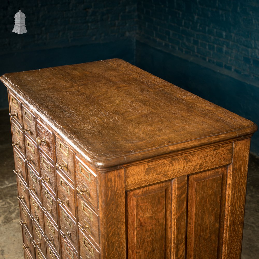 19th C Panelled Oak Index Card Filing Cabinet