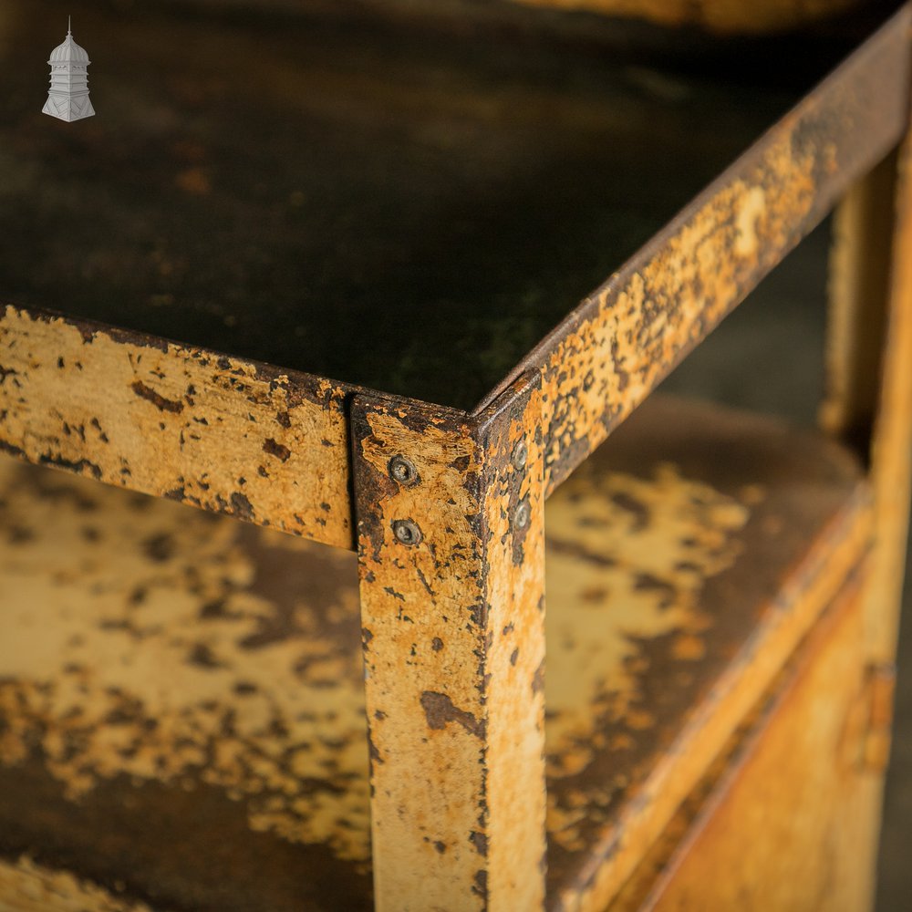 Industrial Wheeled Cabinet, Steel with Distressed Yellow Painted Finish