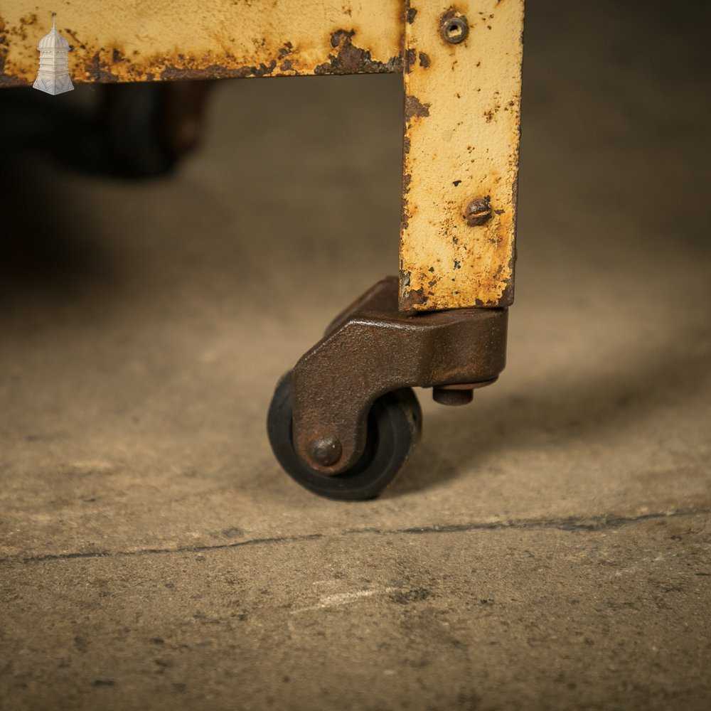 Industrial Wheeled Cabinet, Steel with Distressed Yellow Painted Finish