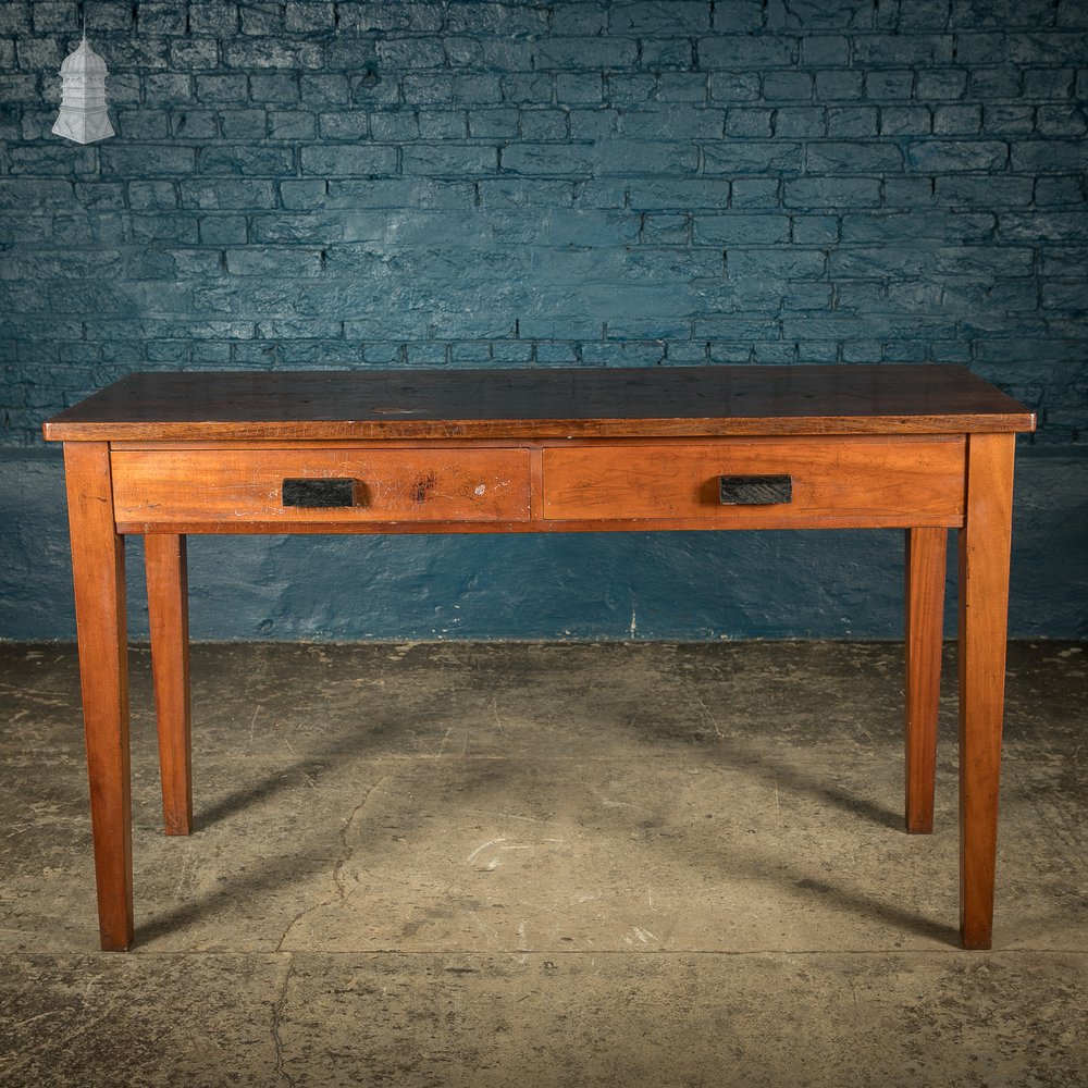 5 Foot Long Mid Century Iroko School Science Lab Table Bench with 2 Drawers