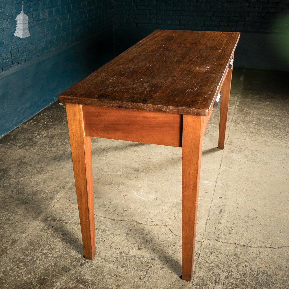 5 Foot Long Mid Century Iroko School Science Lab Table Bench with 2 Drawers