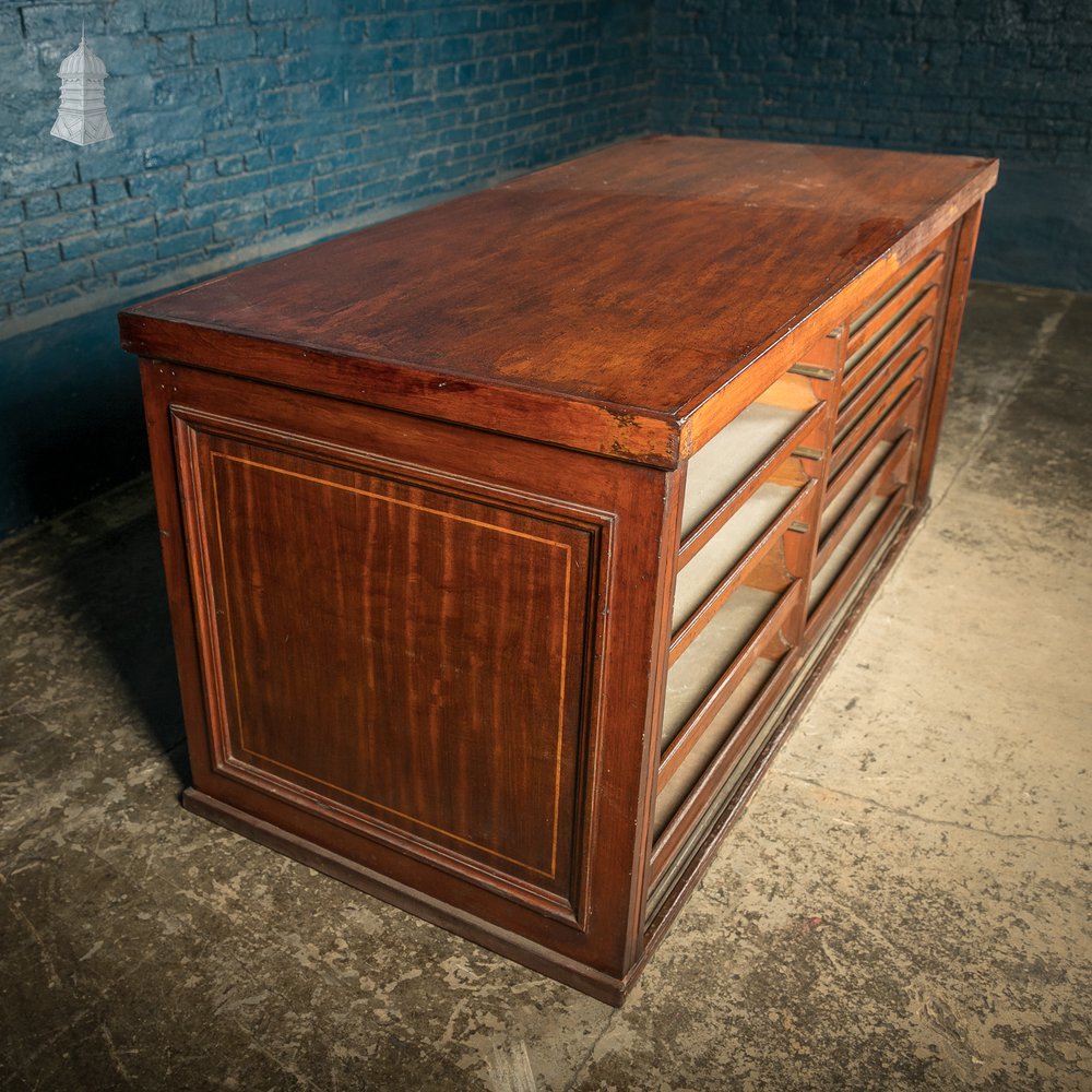 Haberdashery Shop Counter, Edwardian Inlaid Mahogany Drawer Unit