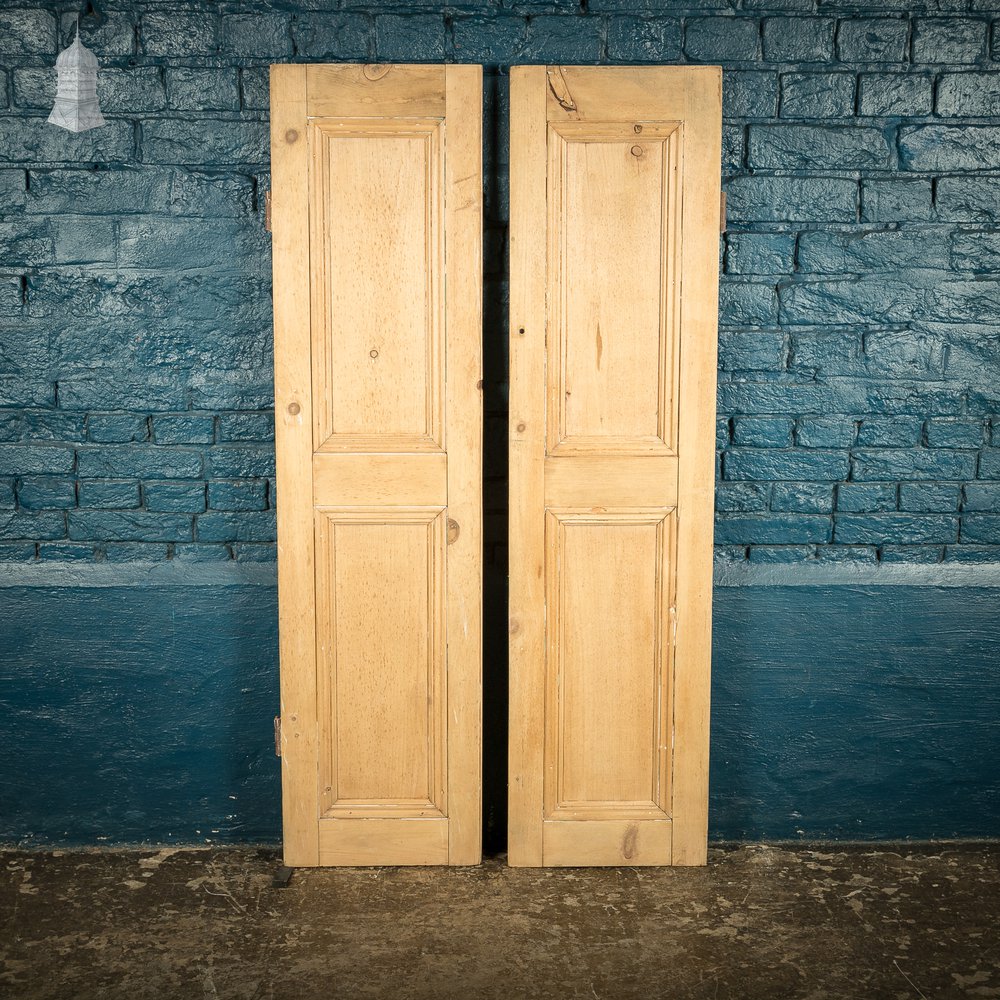 Pair of Small 19th C Stripped Pine Moulded Panel Cupboard Doors