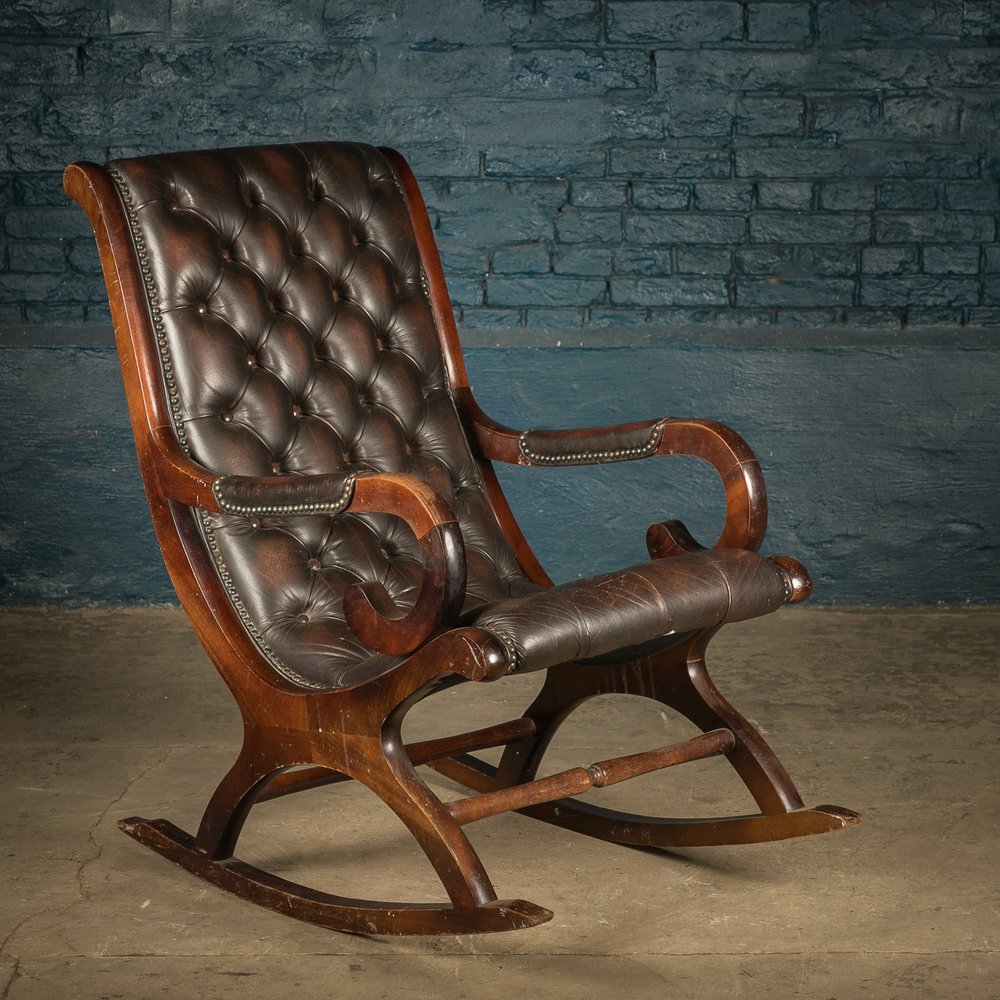 Leather Rocking Chair, Vintage, Button Back