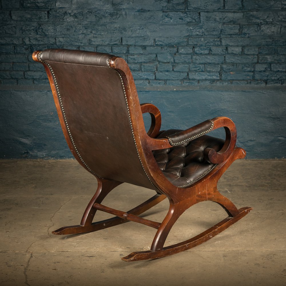 Leather Rocking Chair, Vintage, Button Back