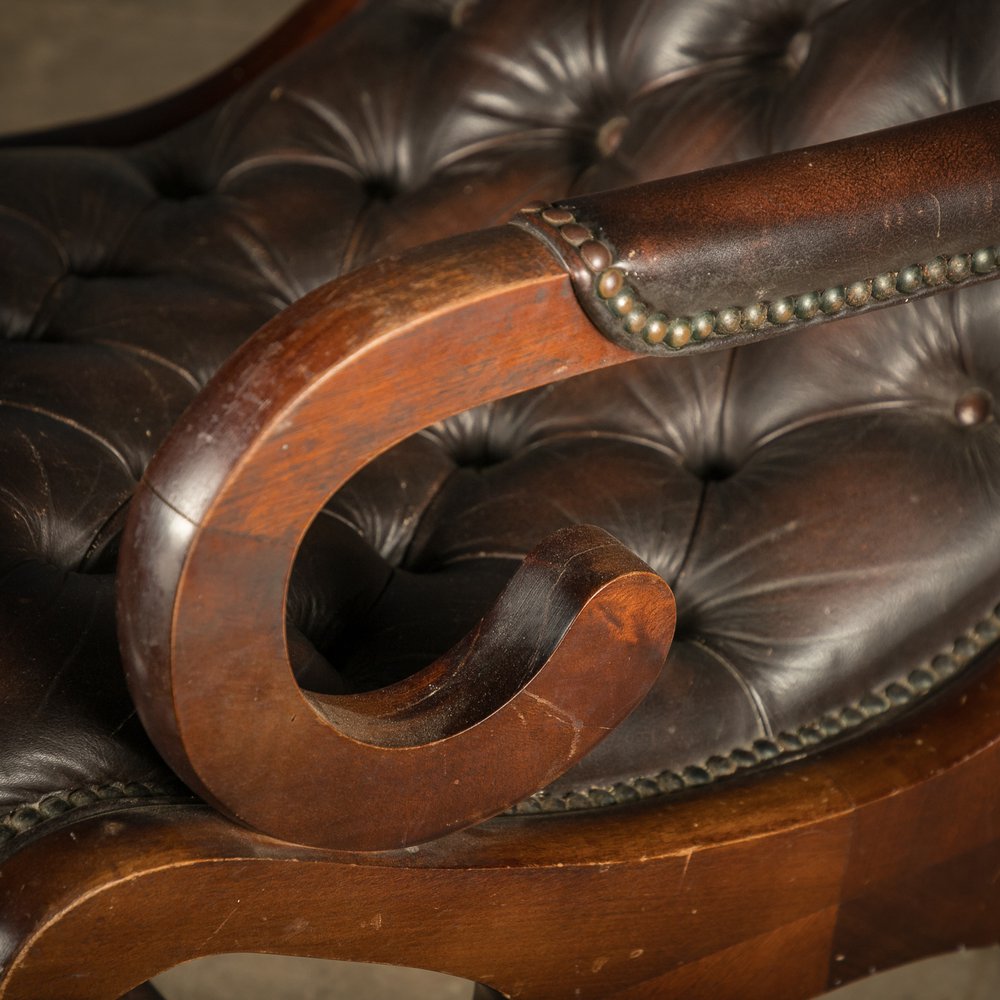 Leather Rocking Chair, Vintage, Button Back