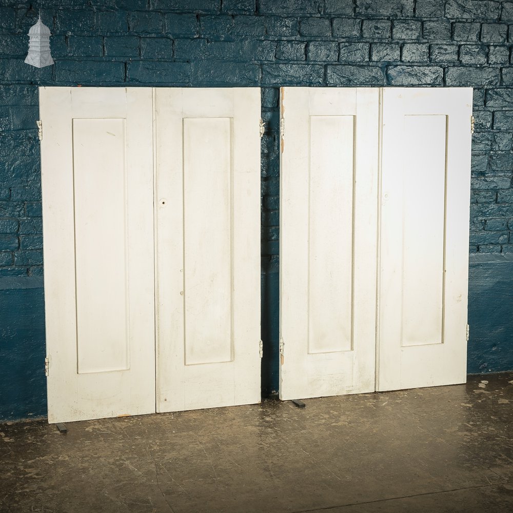 Two Pairs of White Painted 19th C Pine Cupboard Doors