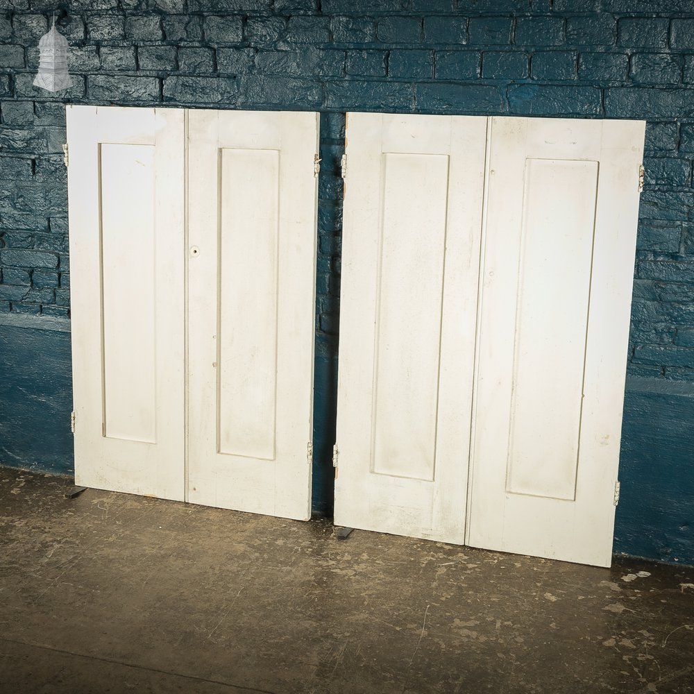 Two Pairs of White Painted 19th C Pine Cupboard Doors