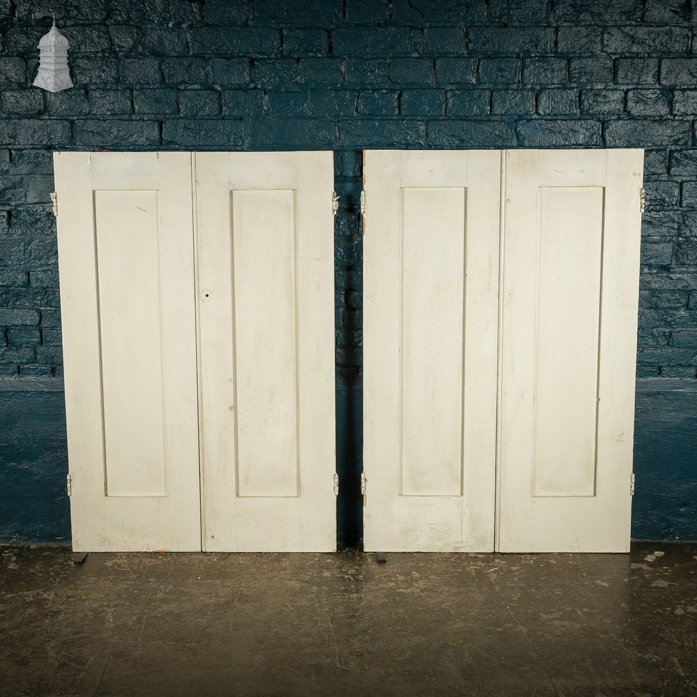 Two Pairs of White Painted 19th C Pine Cupboard Doors