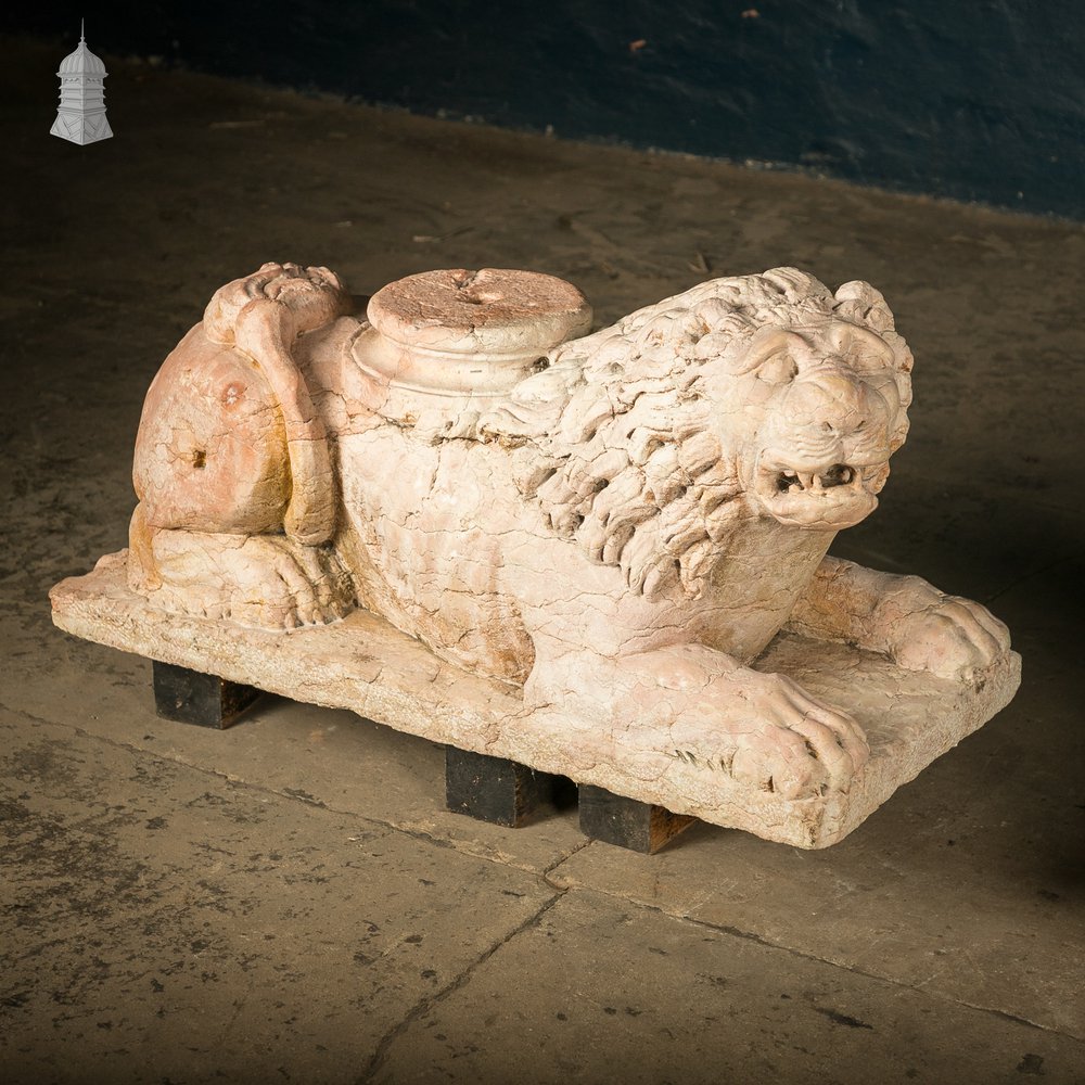 Marble Recumbent Lions, Pair