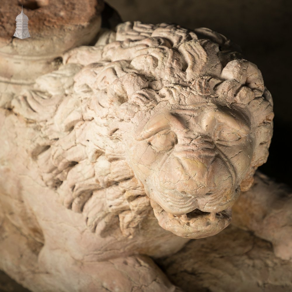 Marble Recumbent Lions, Pair