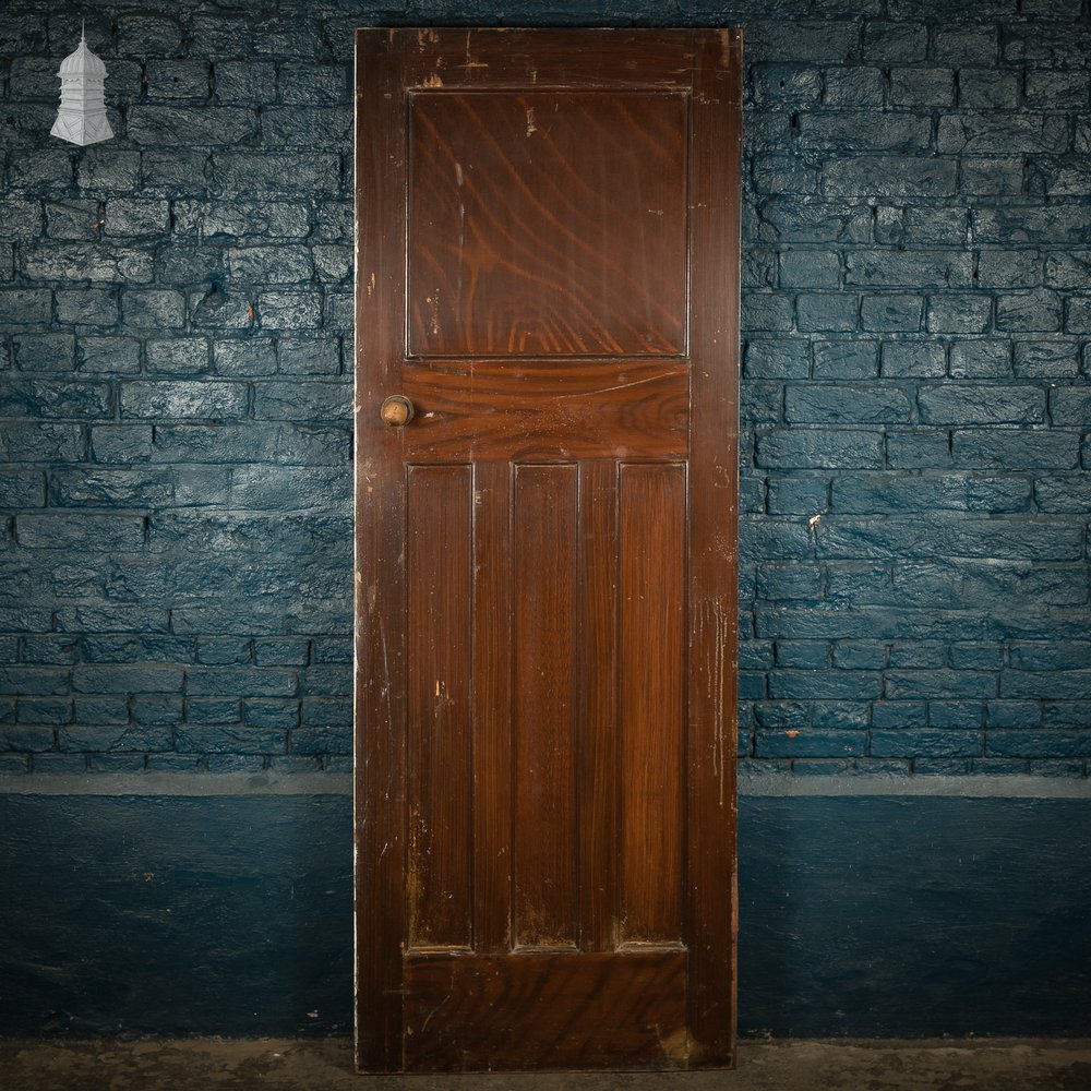 1930s Panelled Door, 4 Panels - Faux Woodgrain and White Painted Finish