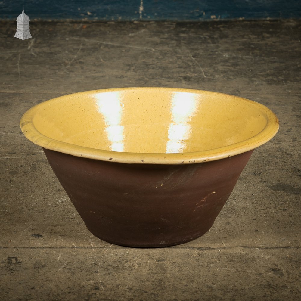 Set of Three 19th C French Dairy Bowls with Worn Glazed Finish