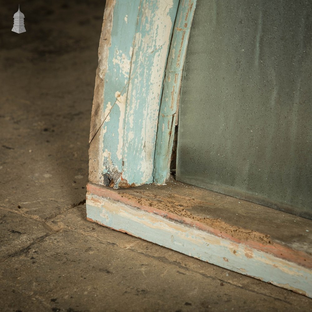 Gothic Arched Window, Distressed Paint Finish and Textured Glass