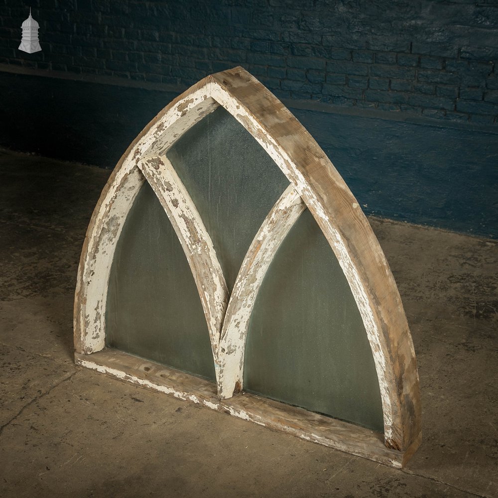 Gothic Arched Window, Distressed Paint Finish and Textured Glass