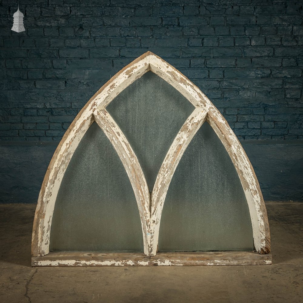 Gothic Arched Window, Distressed Paint Finish and Textured Glass