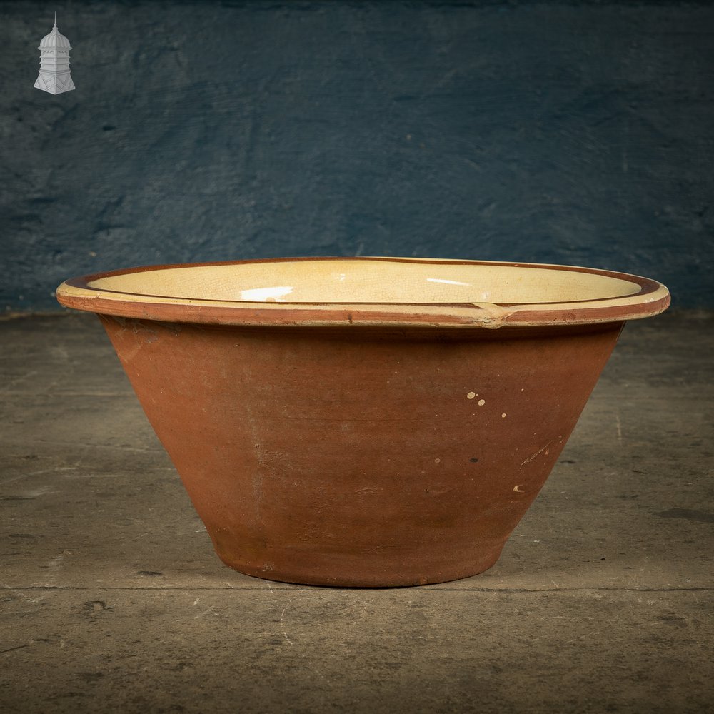 Set of Three 19th C French Dairy Bowls with Worn Glazed Finish