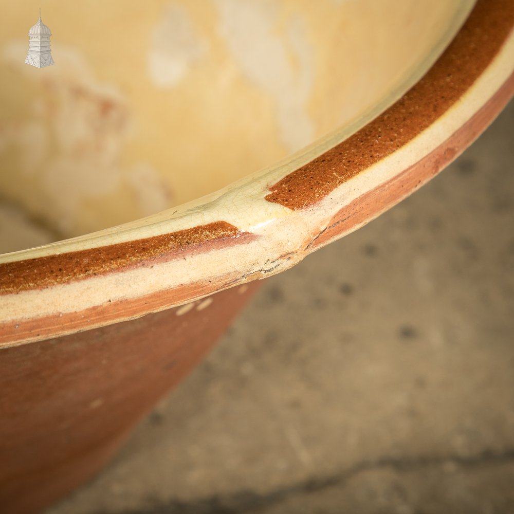 Set of Three 19th C French Dairy Bowls with Worn Glazed Finish