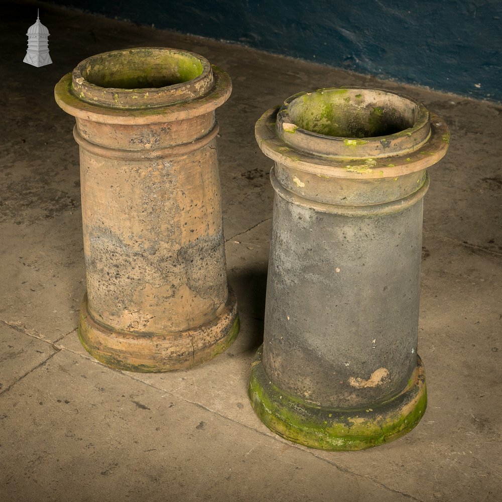 Rook Chimney Pots Pair, Weathered Garden Planters