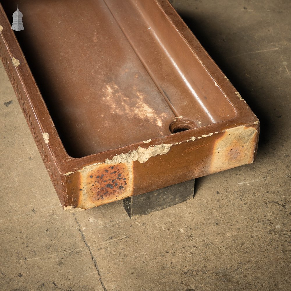 Shallow Trough Sink, 19th C Salt Glazed, Left Hand Return with Decorative Floral Design