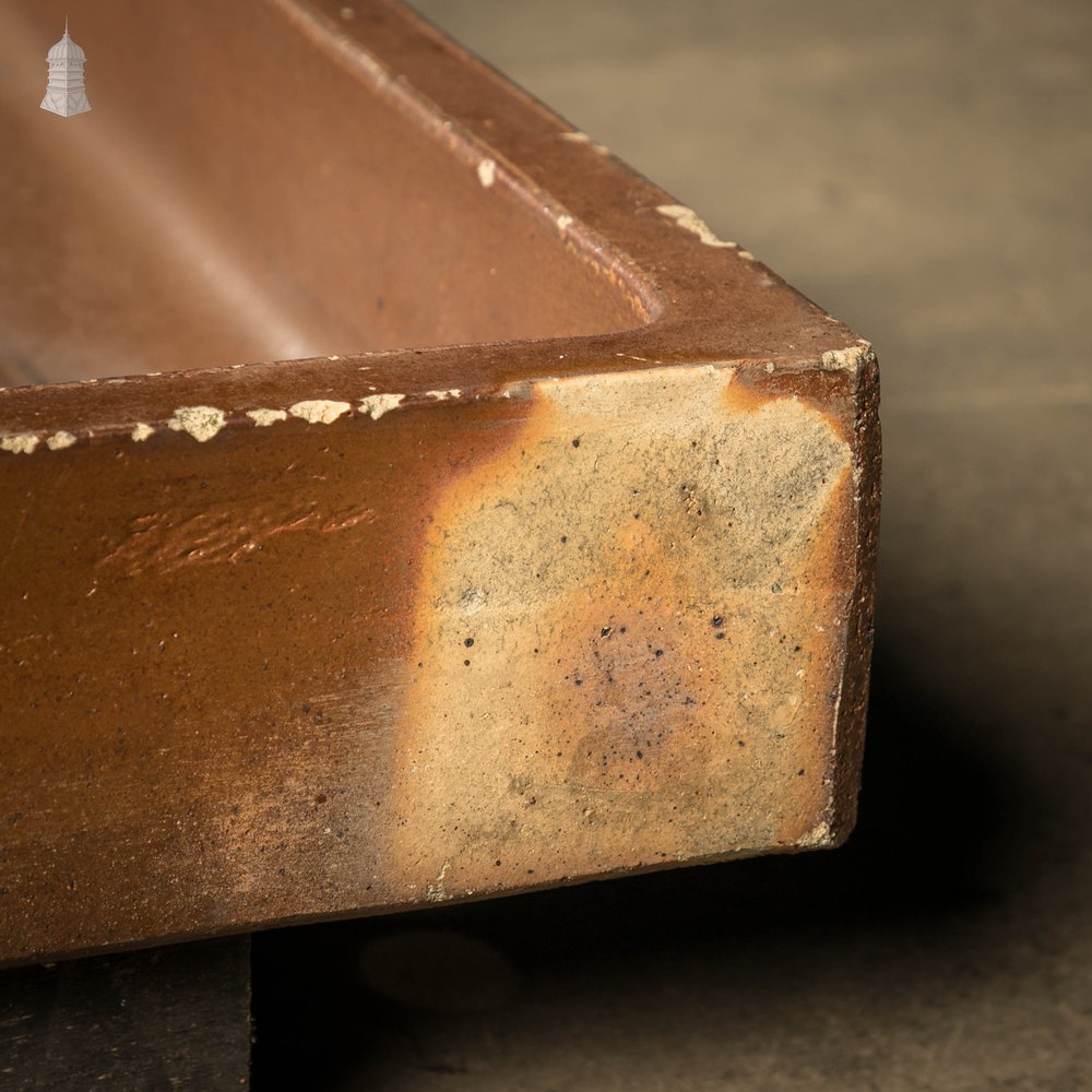 Shallow Trough Sink, 19th C Salt Glazed, Left Hand Return with Decorative Floral Design