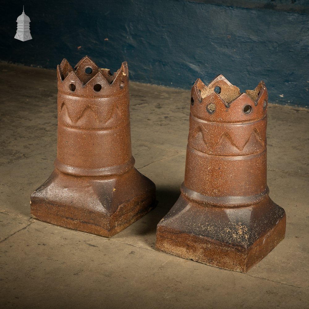 Bishop Crown Chimney Pots Pair – Salt Glazed Bradshaw's Patent