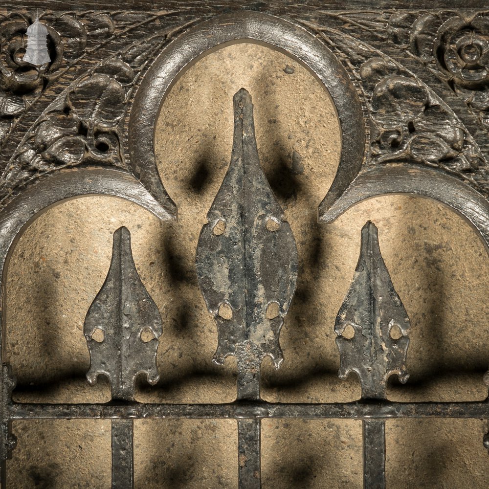 Gothic Gate Frames, 19th C Carved Oak with Cast Iron Elements