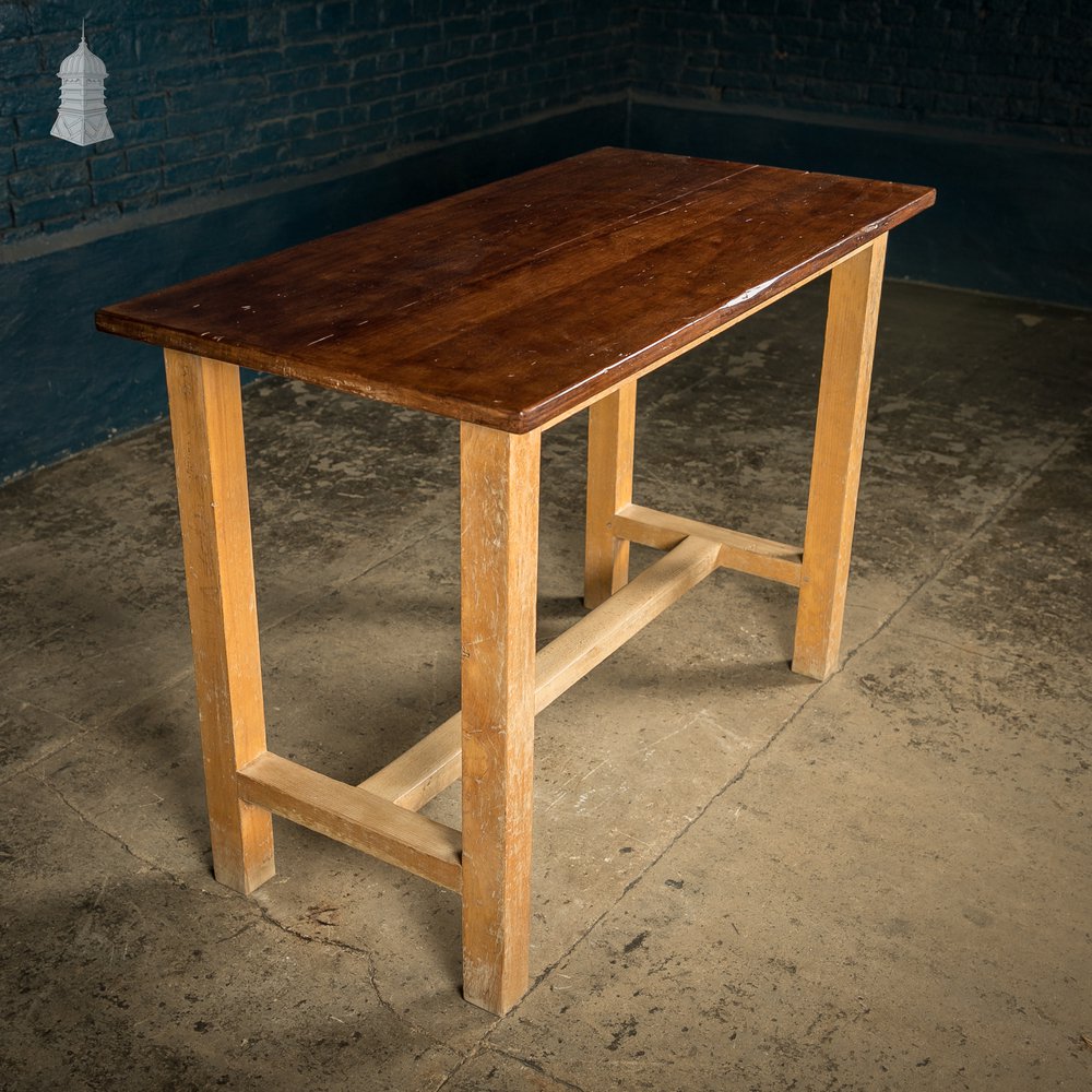 School Workbench Table, Mid Century Beech and Iroko Science Laboratory