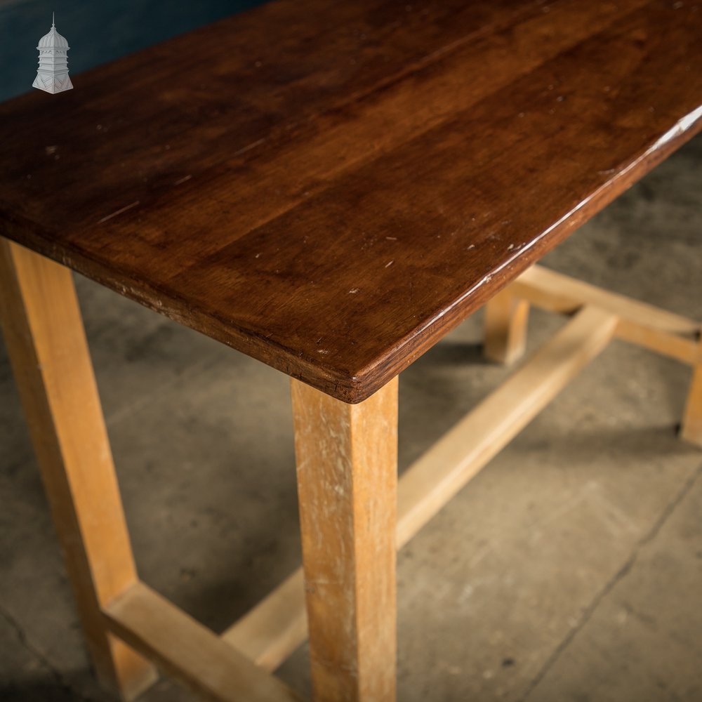 School Workbench Table, Mid Century Beech and Iroko Science Laboratory