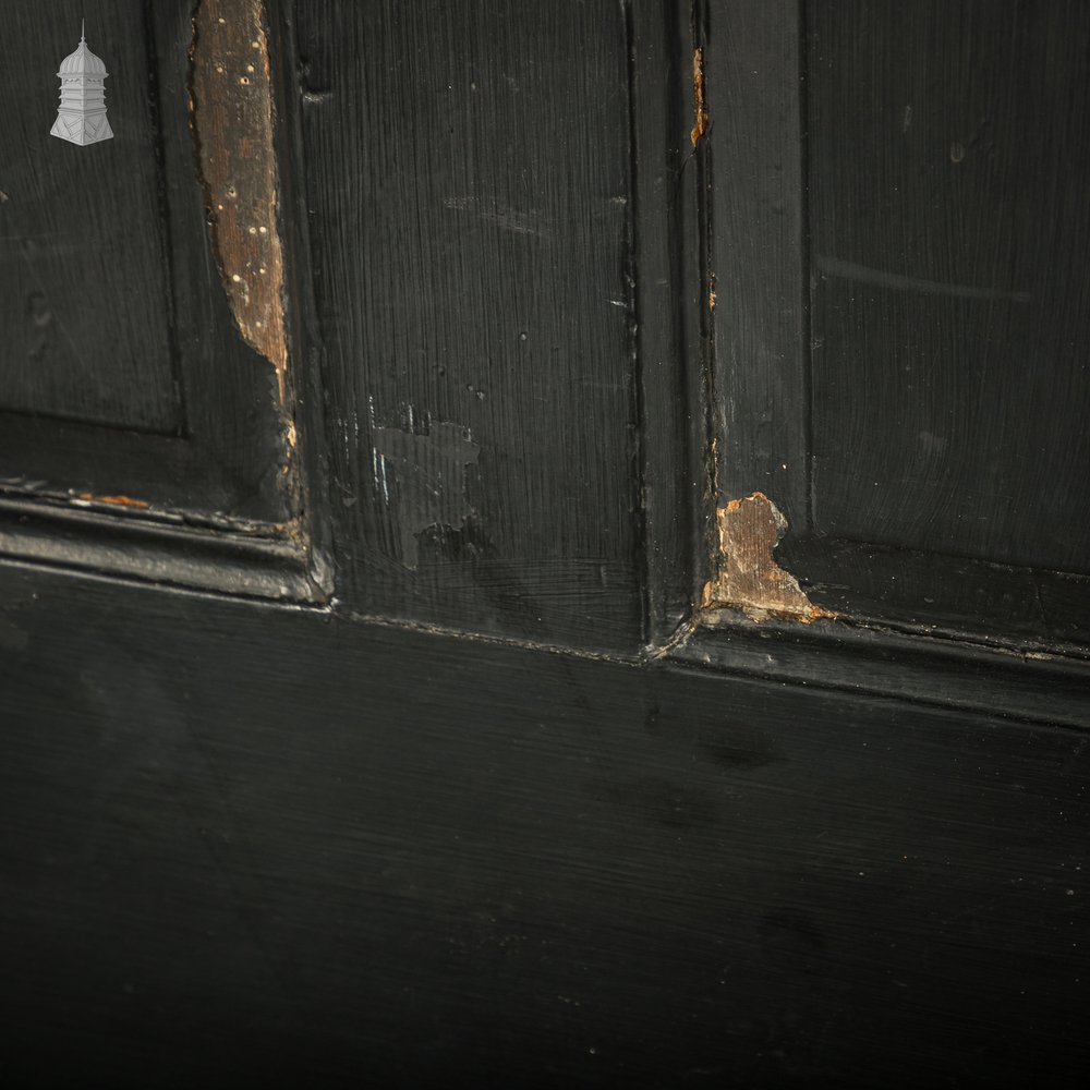 Reclaimed 4-Panel Door – Distressed Black Paint, Moulded Panels, Suffolk Latch