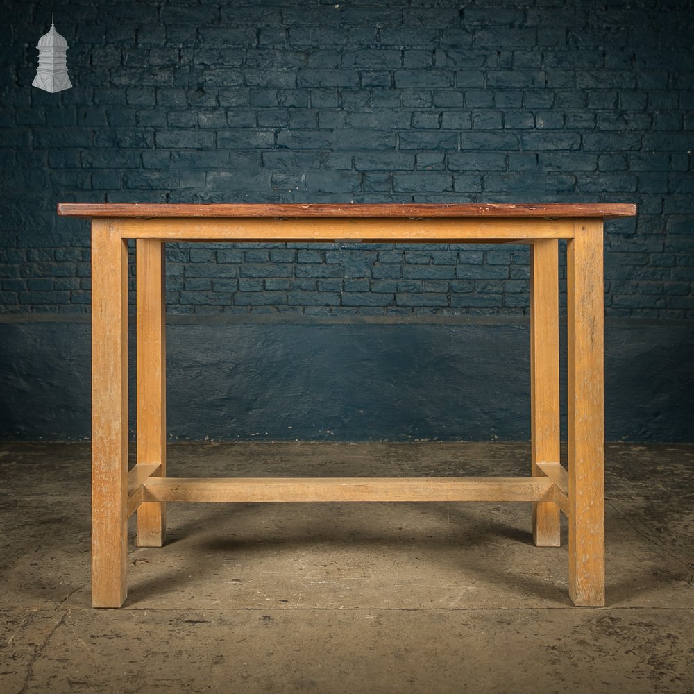 School Workbench Table, Mid Century Beech and Iroko Science Laboratory