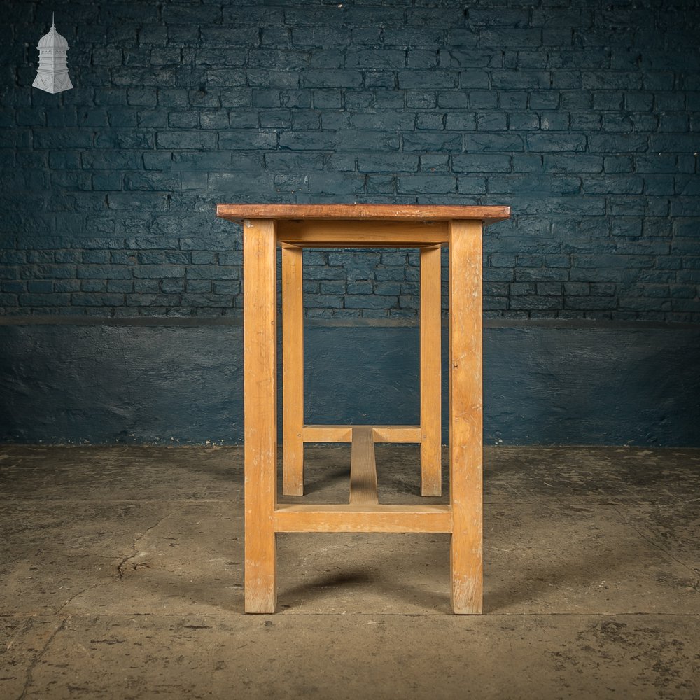 School Workbench Table, Mid Century Beech and Iroko Science Laboratory