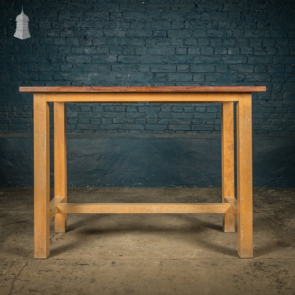 School Workbench Table, Mid Century Beech and Iroko Science Laboratory