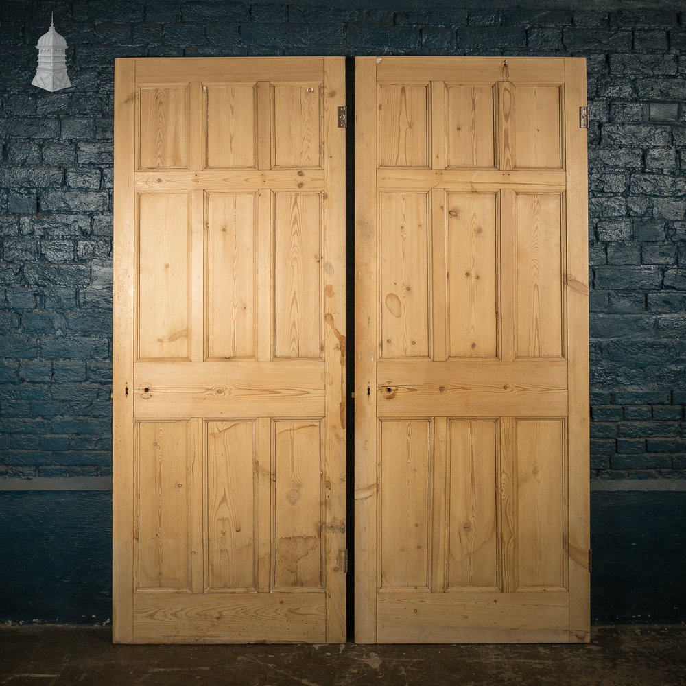 Paneled Pine Doors, Pair, 9 Panel