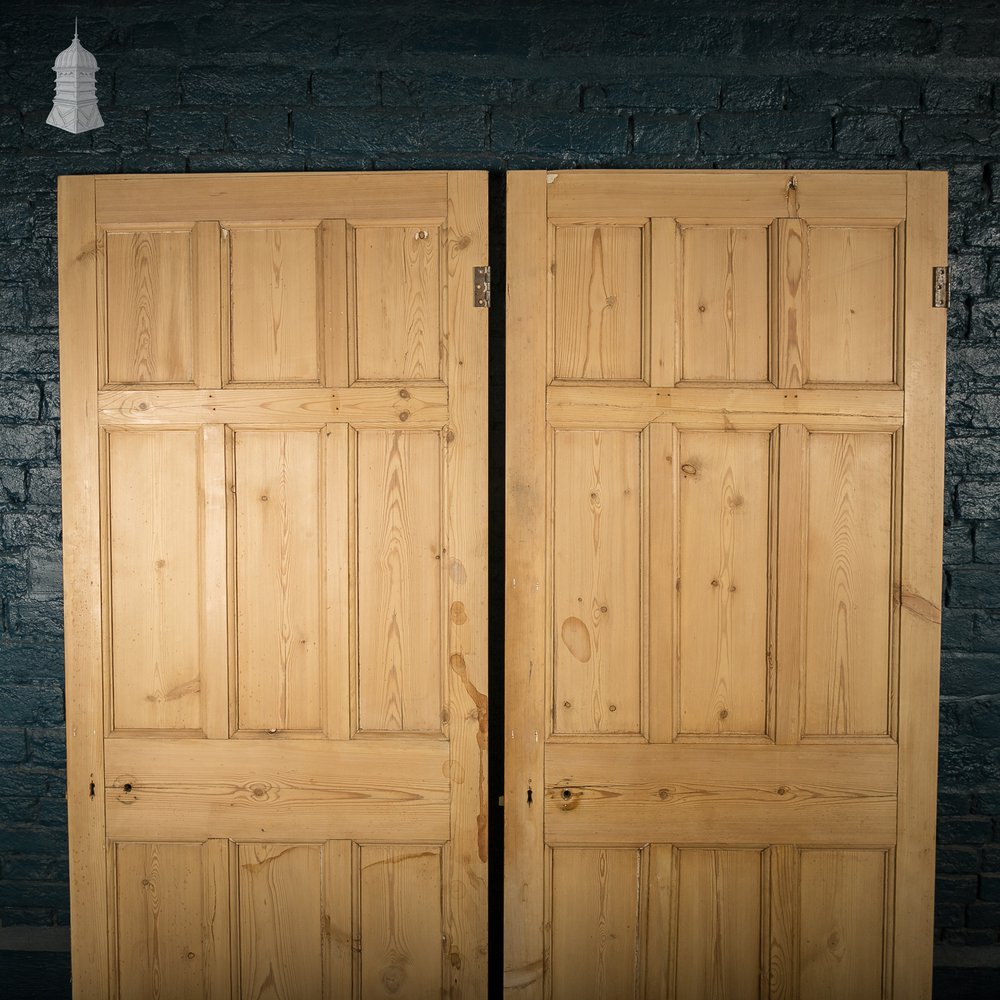 Paneled Pine Doors, Pair, 9 Panel