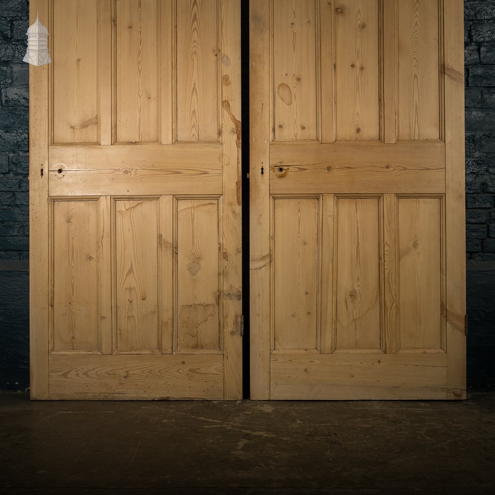 Paneled Pine Doors, Pair, 9 Panel