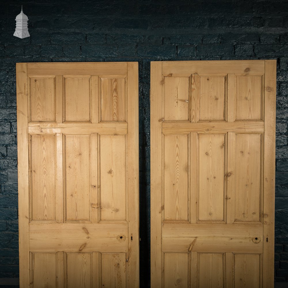 Paneled Pine Doors, Pair, 9 Panel