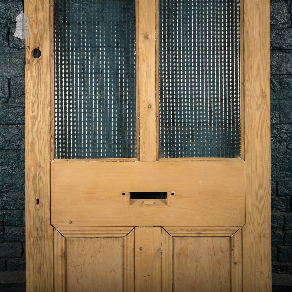 Glazed Pine Door, 4 Panels, 2 with Textured Glazing