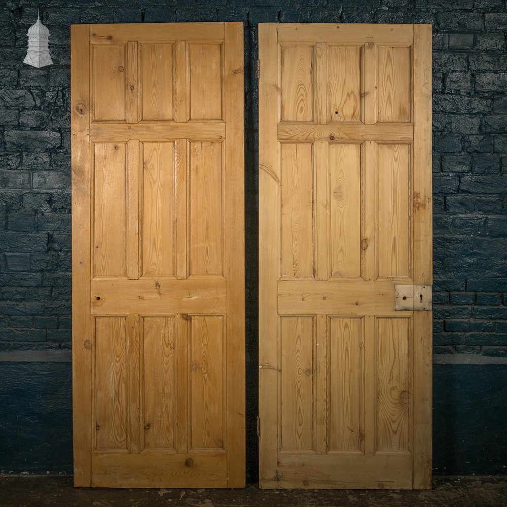 Paneled Pine Doors, Pair of 6 Panel Pine Doors