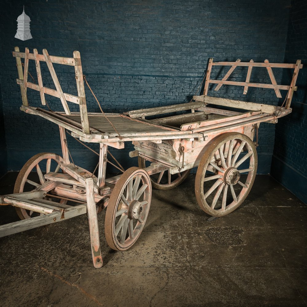 19th C Wooden Hermaphrodite Horse Drawn Haywain Cart Wagon