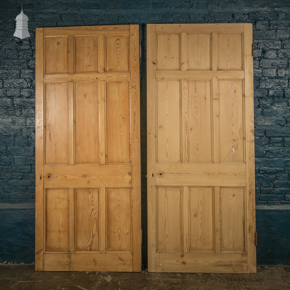 Paneled Pine Doors, Pair of 9 Panel Doors