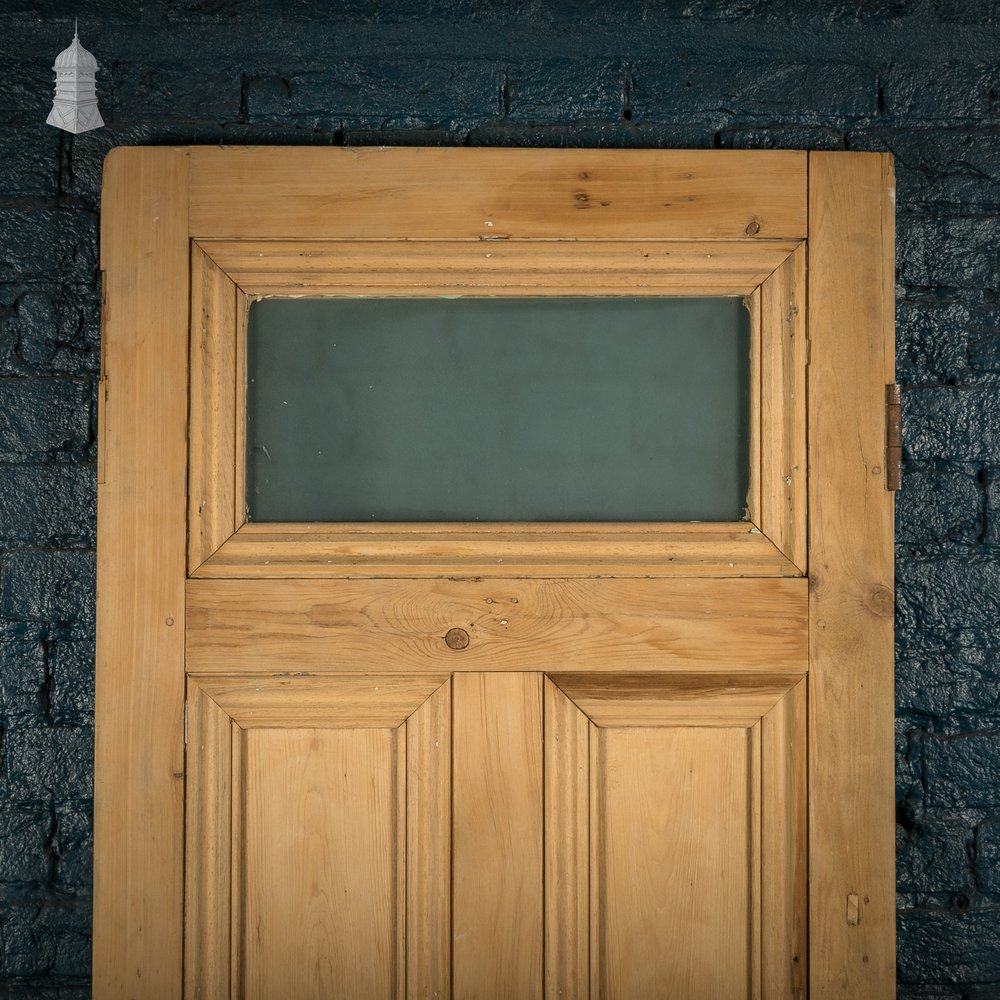 Glazed Pine Door, Pine 5 Panel, Textured Glass Top Panel